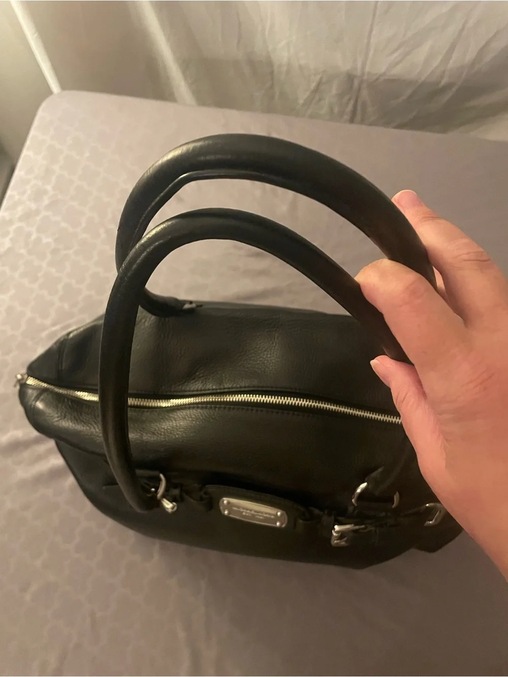 Michael Kors Hamilton XL Weekender Black Pebbled Leather Duffel Silver Hardware